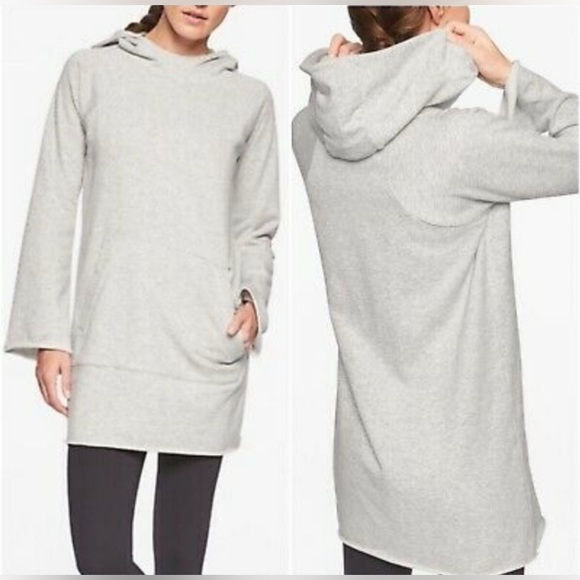 Athleta Heather Gray Adventure Hooded Oversized Sweatshirt Hoodie Dress Tunic - Picture 1 of 13